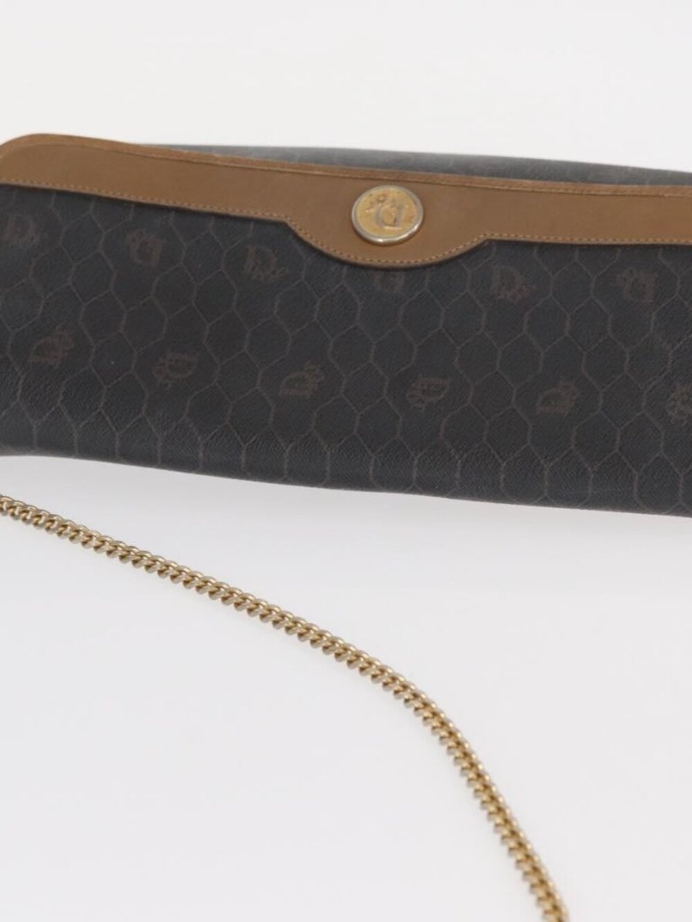 Authentic Christian Dior Honeycomb Canvas Chain Shoulder Bag PVC Black Gold - Picture 13 of 16